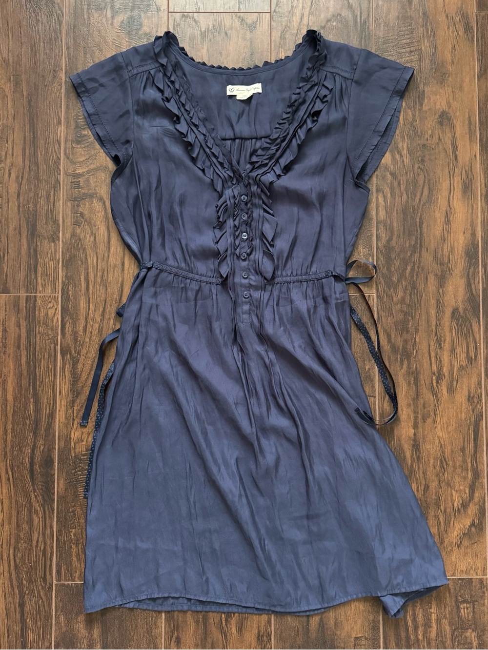 American Eagle Navy Blue Short Sleeve Ruffle Dress Size Medium